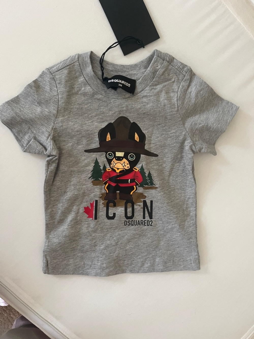 DSQUARED2 Grey Kids' 'ICON' Mountie Dog Graphic Tee